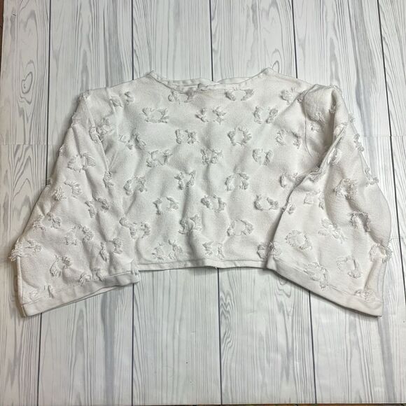 Milly white Circle Fringe bell sleeve cropped sweater Small - Picture 3 of 9